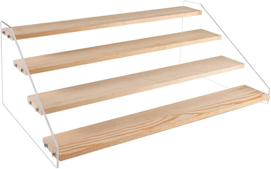 1 Pack Large 4 Tier Acrylic Display Stand 16*10.6*6.3 inches for Figures Wooden Risers Display Case for Craft Fair Acrylic Cupcake Stand for Dessert Table Cologne Organizer for Men