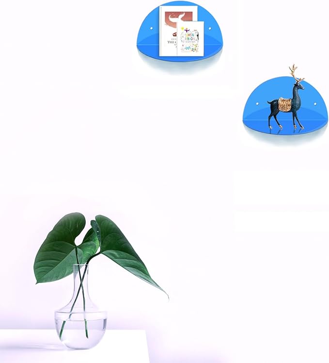 ROYALITA Small Acrylic Shelves Room Decor Floating Shelves (2-Pack, 8-inch Diameter) - Wall Mounted Display Stand for Plants, Toys, Makeup, and More - Ideal for Home and Office, Blue