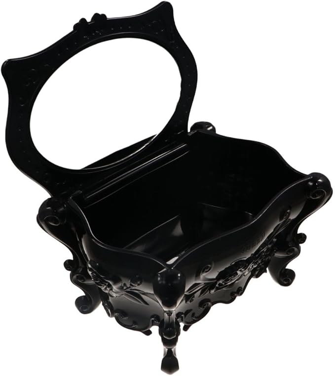 Gothic Jewelry Box With Mirror Decorative Black Rose Flower Jewelry Case, Small Jewelry Organizer for Earrings Rings Necklaces Bracelets, 6.3 Inch Retro Multifunctional Storage Box Make Up Organizer