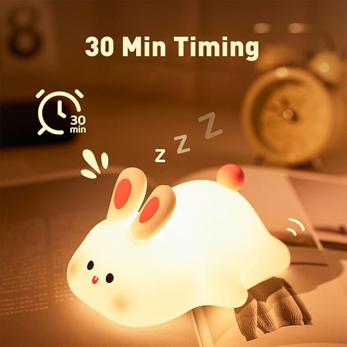 IFTHFOUR Bunny Night Light - 16 Color Kawaii Silicone Lamp, Rechargeable Dimmable Nursery Light, Soft Touch Rabbit Nightlight for Toddler Room, Baby Bedside Lamp for Girls and Boys