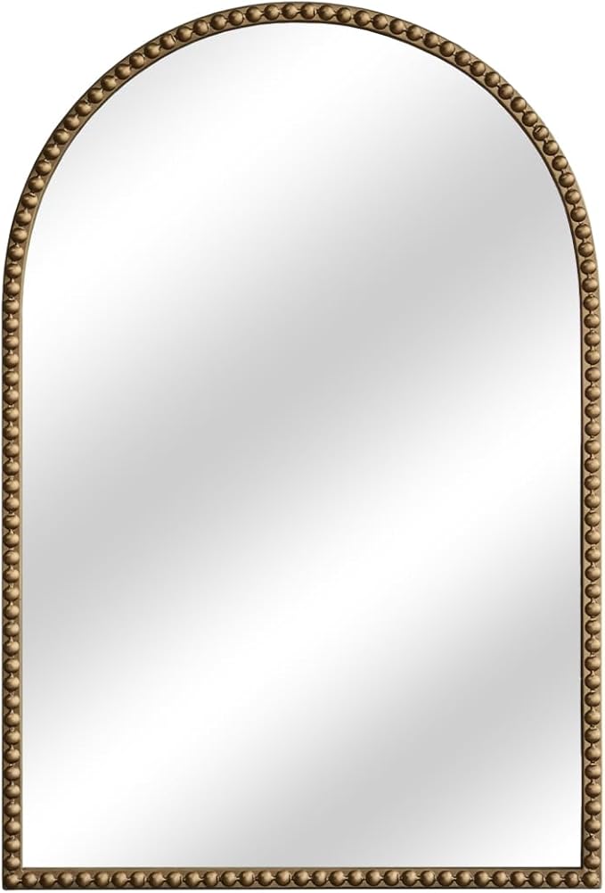 Arched Gold Wall Mirror Antique Beaded Frame Bathroom Wall Mirror Baroque Vanity Mirror Decorative Mirrors for Living Room,Bedroom