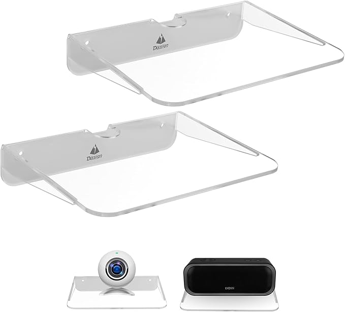 TXEsign 2 Pack Acrylic Floating Shelves, 8.25X6 inches, Speaker Shelves Organizer Holder for Bathroom Decor, Bedroom, Living Room and Kitchen