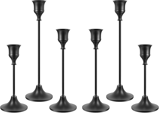 NLBTW Set of 6 Black Candle Holders for Taper, Vintage Candlestick Holder Decorative Metal Candle Sticks Home Decor Centerpieces for Table Mantel Festive Decorations