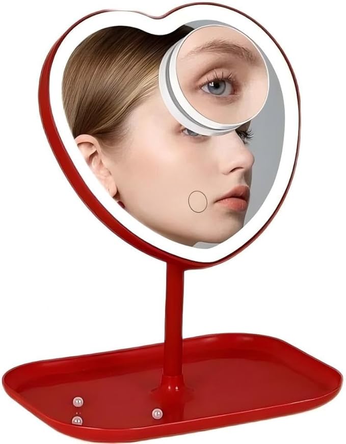 Makeup Mirror with Lights Heart Cosmetic Mirror with Organizer Adjustable Dimming Touch Sensor Miror, 180° Rotation (#2)