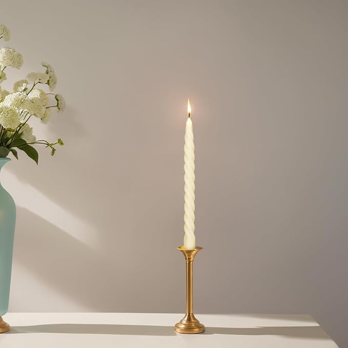 Natural Beeswax Spiral Taper Candles Pack of 6, Organic Dripless Long Candle Sticks for Dinner Wedding Party Christmas Home Decorations - 10 Inch Tall - Off White
