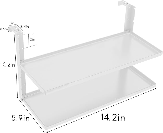 Office Cubicle Shelf - 13.8'' x 5.9'' Dual-Tier Storage Organizer Floating Corner Rack Hanging Shelf Height Adjustable Home Office Essentials for Planter Statue Decor Photo Frame