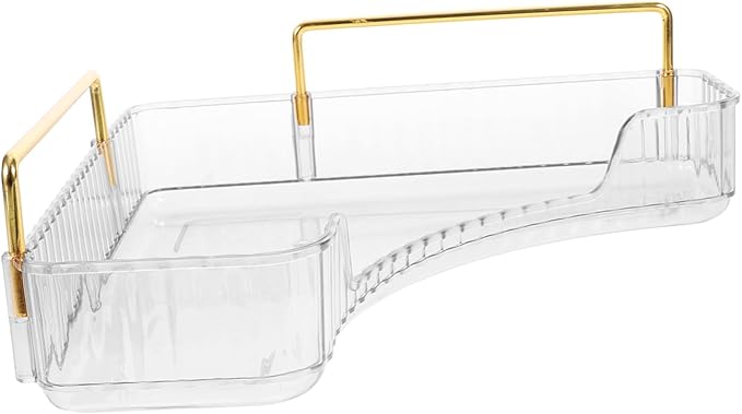 VOSAREA Corner Organizer for Bathroom Countertop Transparent Makeup Storage Shelf Elegant Vanity Organizer for Cosmetics and Perfume Pet Material for Bedroom and Bathroom Use