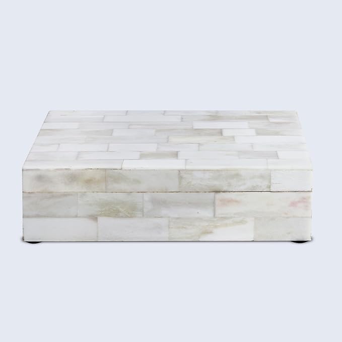 Handicrafts Home Decorative Storage Box with Lid- 8x5x2” Small Keepsake, Trinket Box, Memory Box- Decorative Boxes for Home Decor, Centre Table, Giftable Storage Accent- Classic Plain- White