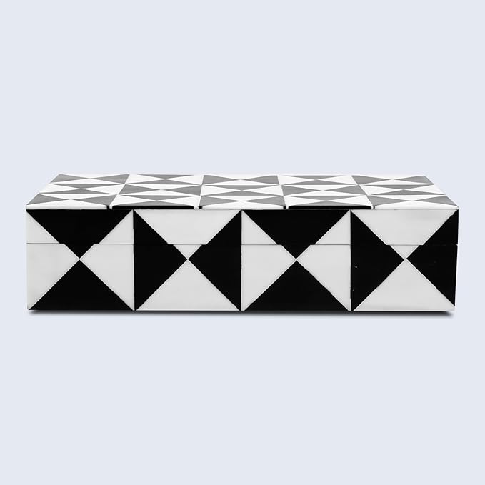Handicrafts Home Decorative Storage Box with Lid, Black and White Decorative Remote Holder Box, Coffee Table Storage Box for Living Room, Console Table & Shelf Decor, Triangle - 10 x 6 x 2.5