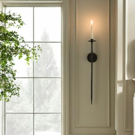 Large Wall Candle Holder Set of 2 Twisted Candle Sconces Wall Mount Metal Candle Holders Decor for Bedroom Dining Room 23.5" (Black)