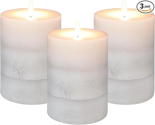 Gray Pillar Candles Cozy Cotton Scented Set of 3 Mottled 3 Layers Hand-Poured Classic Emergency Candle Aromatherapy Candles for Weddings, Home Decorations, Spa, Restaurant 3"X4"