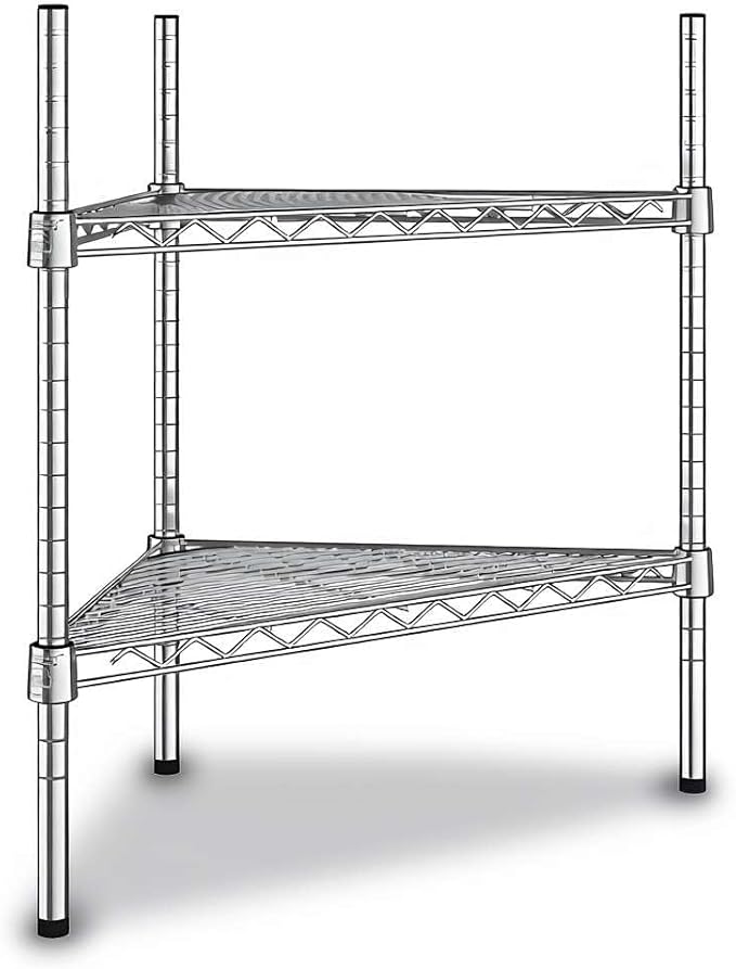 25" W x 18" D x 27" H NSF Chrome Triangle Heavy Duty Corner Shelving Kit, 2-Shelf Adjustable Wire Rack