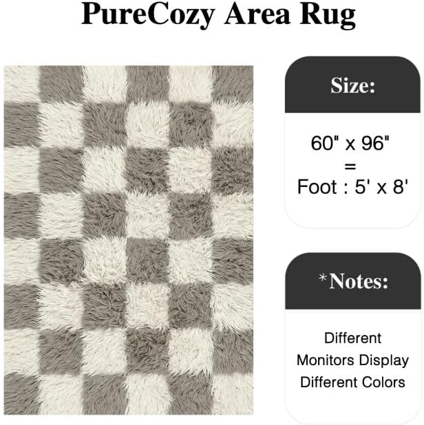 PureCozy Modern Rug 5x8 for Living Room, Grey Shag Rug Washable Non-Slip Large Area Rug Super Soft Indoor Fuzzy Carpet Fluffy Rugs for Bedroom Home Aesthetic Decor