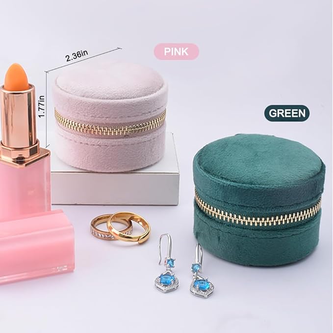 Mini Small Travel Jewelry Case With Mirror - Compact Velvet Organizer Box, Portable Clutch Earrings/Rings/Necklaces Premium Storage, Bridesmaid/Girlfriend Gift for Make up (Green)