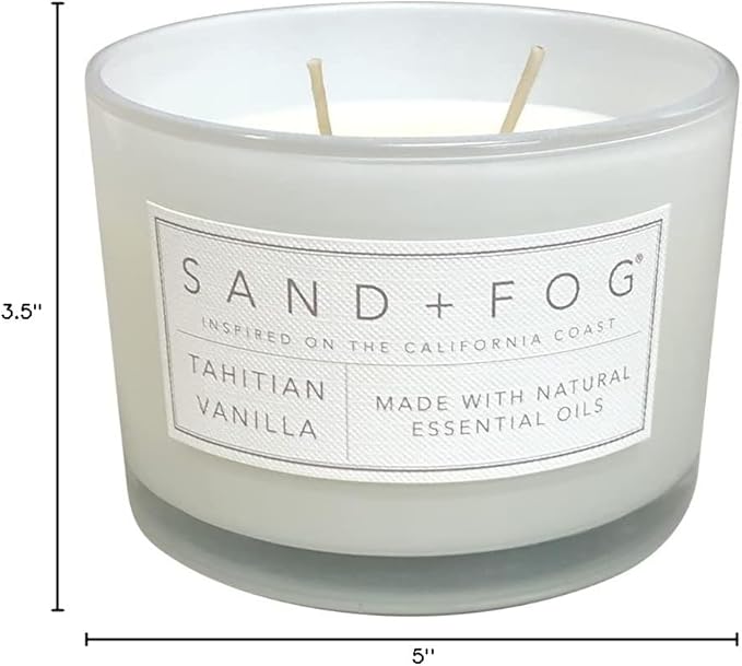 Sand + Fog Scented Candle - Tahitian Vanilla – Additional Scents and Sizes – 100% Cotton Lead-Free Wick - Luxury Air Freshening Jar Candles - Perfect Home Decor – 12oz