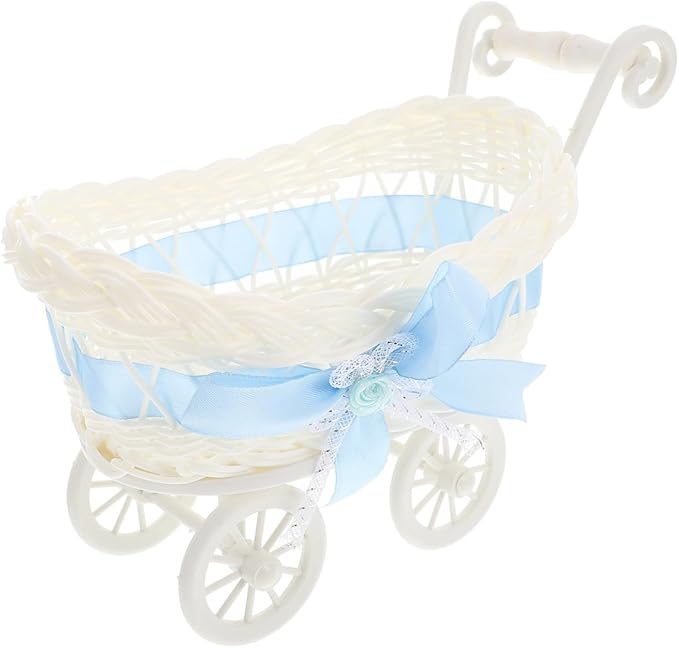 Gadpiparty Woven Storage Basket Mini Rattan Trolley Candy Container Desktop Organizer for Party Decorations Baby Shower Basket 9.5 X 5.5 X 6.7 Inches