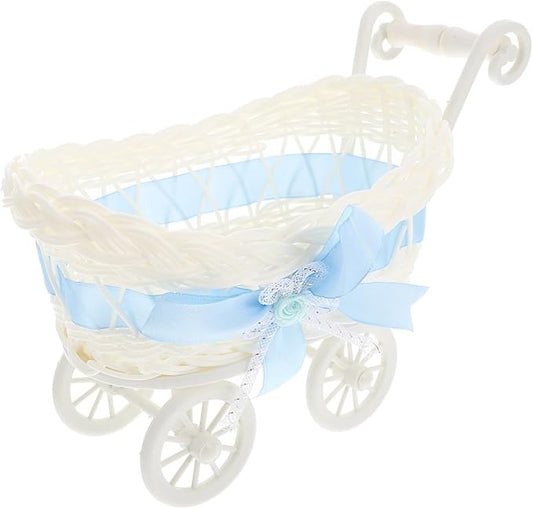 Gadpiparty Woven Storage Basket Mini Rattan Trolley Candy Container Desktop Organizer for Party Decorations Baby Shower Basket 9.5 X 5.5 X 6.7 Inches