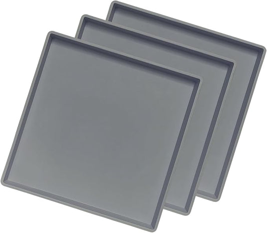 Gray Square Tray 11 Inch - 3 Pack Organization | Multi-Purpose Tray for Ottoman, Coffee Table, Dresser, Bathroom Countertop & Kitchen | Organizer for Makeup, Jewelry, Remote & Snacks