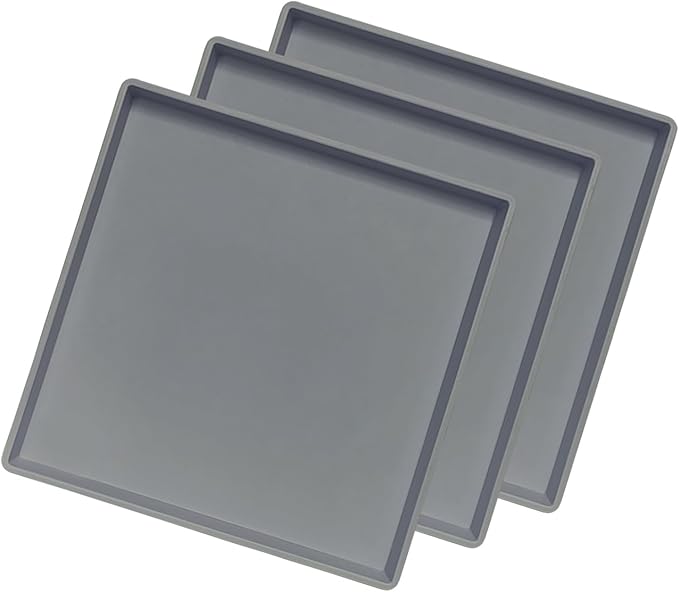 Small Square Tray (9 inch) 3 Pack, Durable Gray Tray for Desserts & Organization, Lightweight for Coffee, Drinks, Party, Seasoning, Perfume and Display.