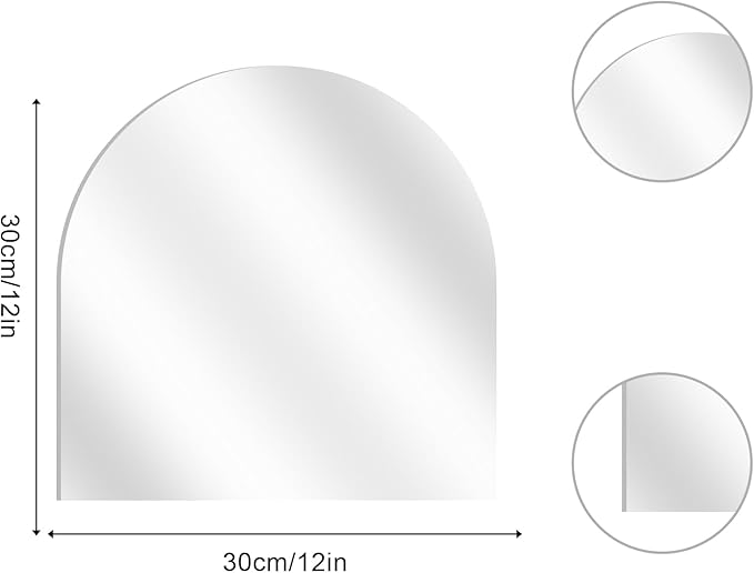 Arched Mirrors for Wall Decor, 12 x 12 Inch Bathroom Mirror Self Adhesive Glass Mirror Tiles High Clear Frameless Wall Mirrors for Decor Living Room,Entrance, Bedroom