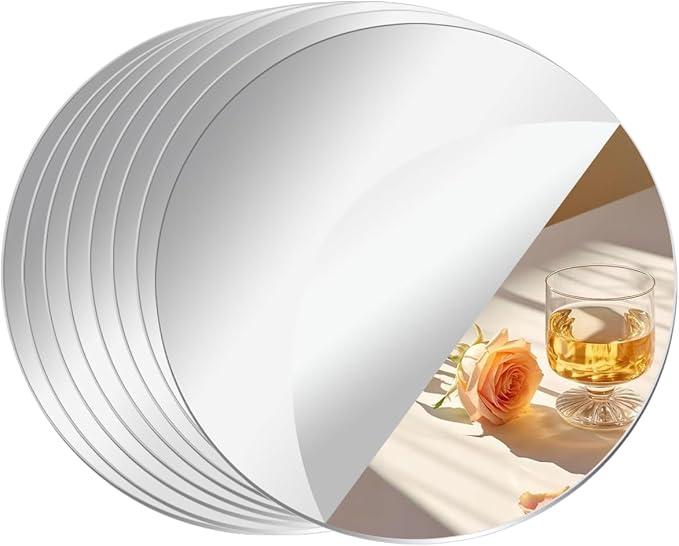 8 Pack Acrylic Round Mirrors, 4 inch Circle Mirror Tiles Self Adhesive Mirror Stickers for Wall Home Living Room Bedroom Decor, Small Mirrors for Crafts (Thickness 1 mm) (4in/10cm)