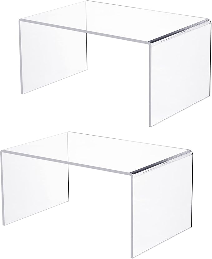 2 PC of 12'' Extra Large 5mm Thickness Clear Acrylic Risers, Acrylic Display Risers Shelf Showcase Fixtures for Jewelry, Display Stand for Amiibo Funko POP Figures, Cupcakes, Food Display, Cabinet- (12''x7.75''x6'', 2 sets
