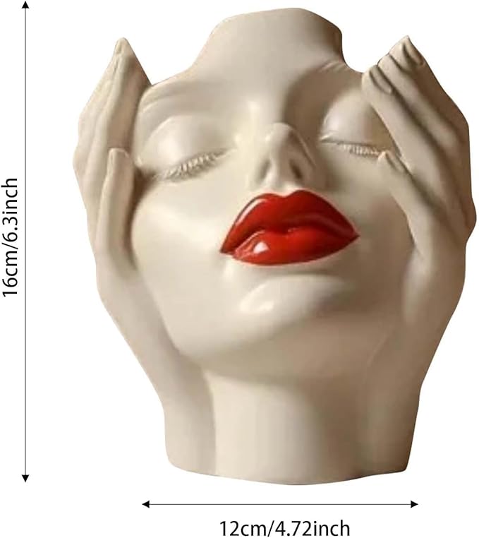Women's Head Shape Boho Feminist Decoration Body Vase Head Vase Vintage Makeup Brush Holder Boho Makeup Organizer Rotating Makeup Organizer Idealized for Home Decor (D)