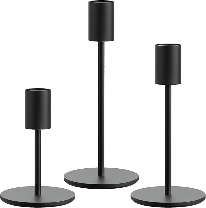 FSyueyun Black Candle Holder Taper Candle Holders, Set of 3 Candle Stick Holders Decor for Mantel Table Centerpiece, Used for Wedding, Dinning, Housewarming Gift