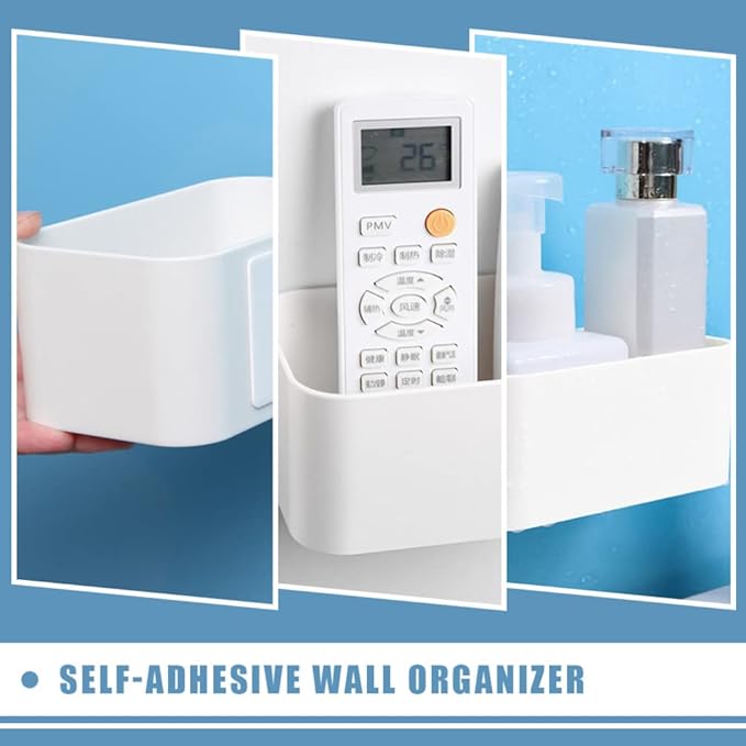 Cabilock 4pcs Floating Shelf Wall Mounted Plastic Storage Organizer Bin, Makeup Organizer Adhesive Bathroom Ledge Shelf for Home Decor, Kitchen, Bathroom, Office, Bedroom, Room