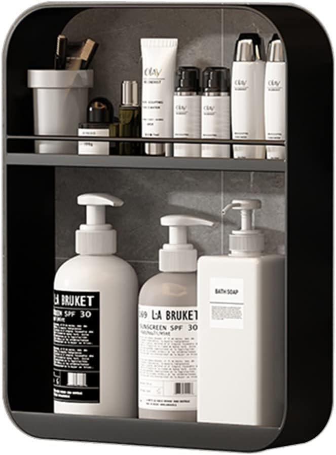 Floating Shelves Punch-Free Bathroom Shelf, 2-4 Tier Wall-Mounted Makeup Organizer, Cosmetic Storage Rack, 10kg Load-Bearing (Color : Black, Size : 30 * 8 * 40cm) (Black 40 * 8 * 60c
