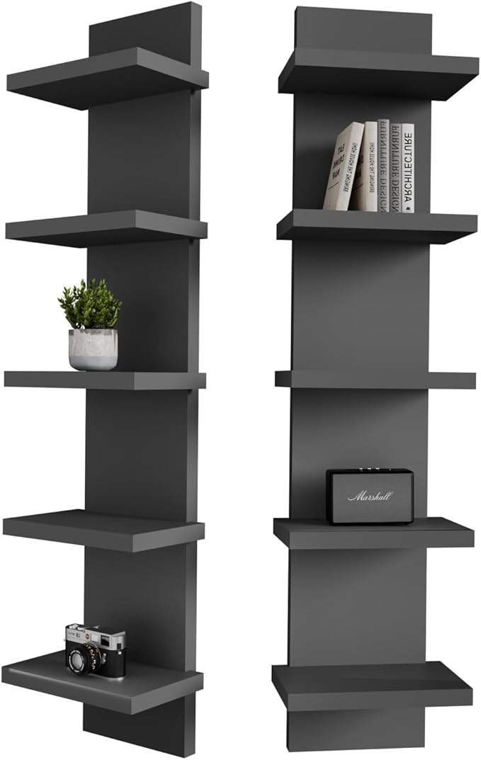 5 Tier Wall Shelf Unit, Black Versatile Lack Wall Shelf, Display Floating Shelves for Bedroom Bathroom Home Decor Organizer