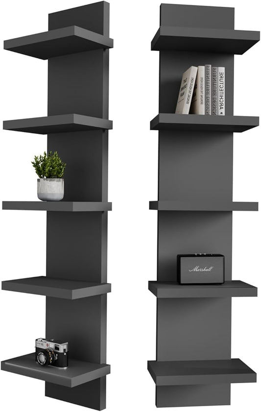 5 Tier Wall Shelf Unit, Black Versatile Lack Wall Shelf, Display Floating Shelves for Bedroom Bathroom Home Decor Organizer
