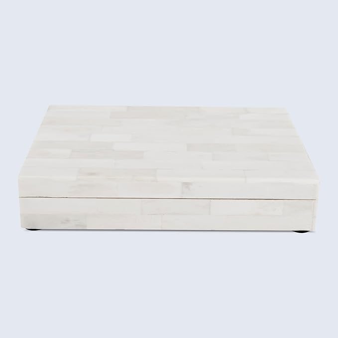 Handicrafts Home Small Decorative Box with Lid – 6x8x1.5” Trinket, Remote Control & Keepsake Memory Box, Decorative Accent for Coffee Table, Shelf, Mantle & Boho Home Decor- Classic Plain- White