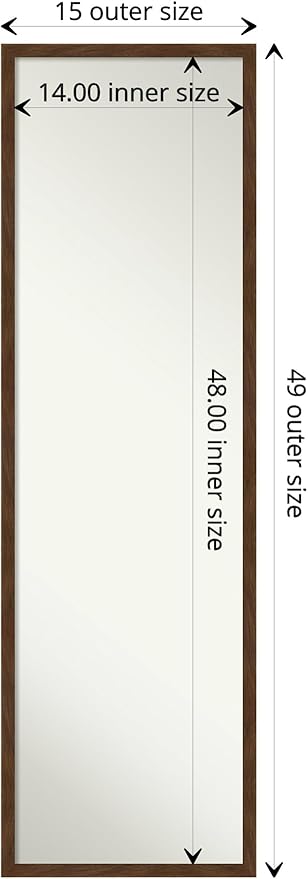Amanti Art Brown Full Length Mirror for Door, 49x15 Carlisle Brown Narrow Tall Wall Mirror Full Length, Mounted to Door or Closet Wall with no Visible Brackets, Country Rustic Wood Frame, Bedroom