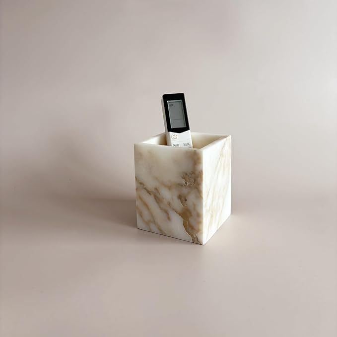Natural Marble Stone Square Storage Container Empty Vessel Holder Cup for Candle/Pens/Sundries items (Gold)