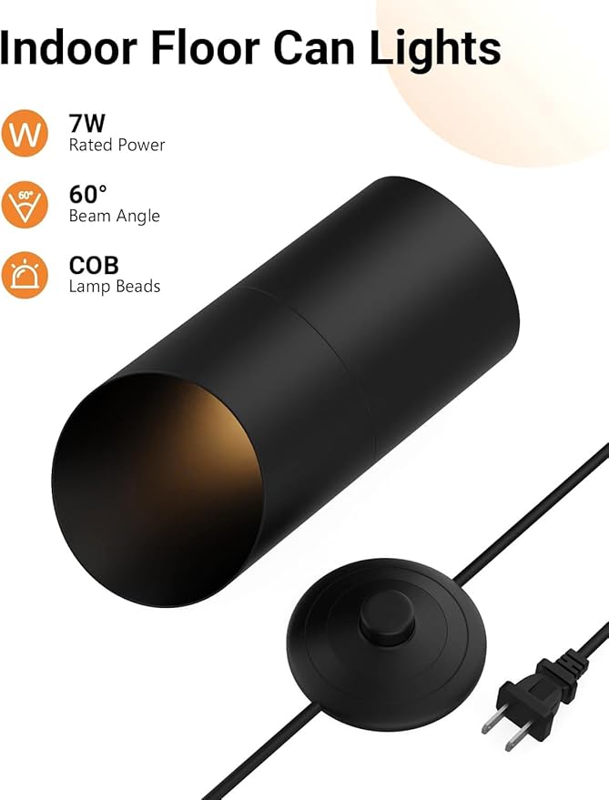 Abovizo 4 Pack Uplighting Indoor, LED Floor Can Lights with Remote and Timer, 3 Color Temps Dimmable Spotlight for Corner Sofa Plant Home Accent Lighting, 5.9 FT Plug Cord & Foot Switch, Black