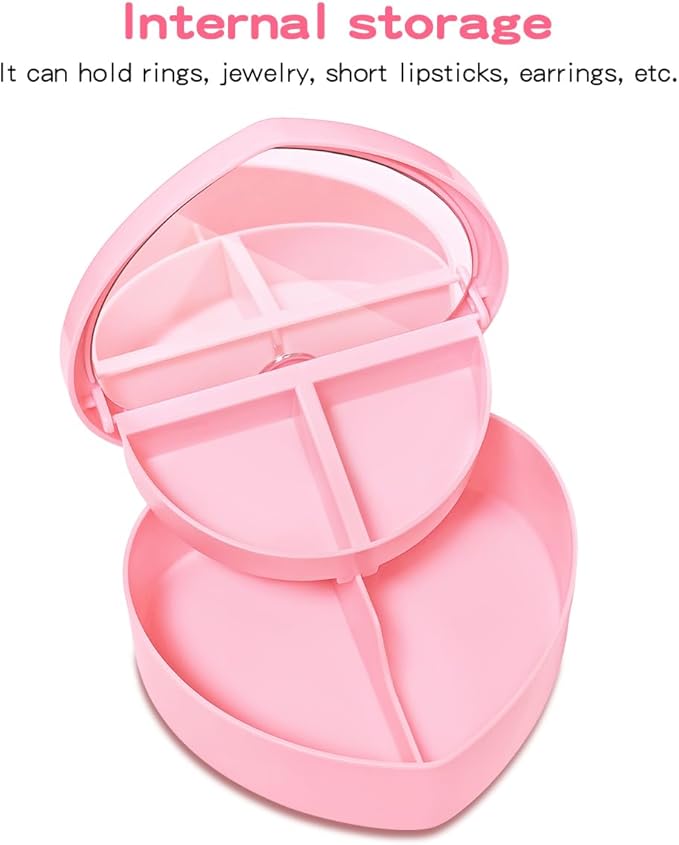 Bling Heart Jewelry Box for Girl，Jewelry Storage Organizer with Heart Make up Mirror,Glitter Jewelry Case Pendant Necklace Box for Earrings Rings Bracelets