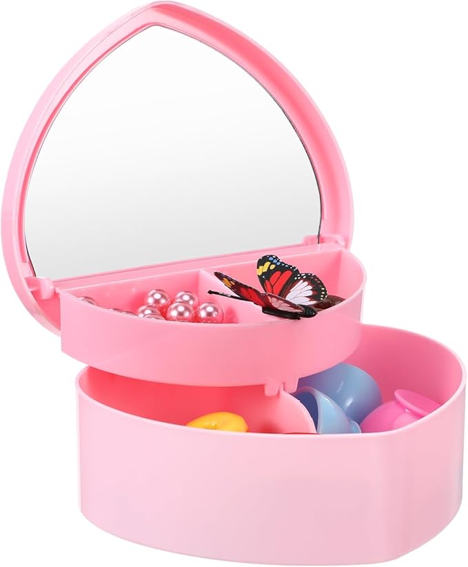 Cabilock Heart Shaped Jewelry Box for Girl: Pink Jewelry Storage Organizer with Heart Make up Mirror Jewelry Display Case Pendant Necklace Box for Earrings Rings Bracelets