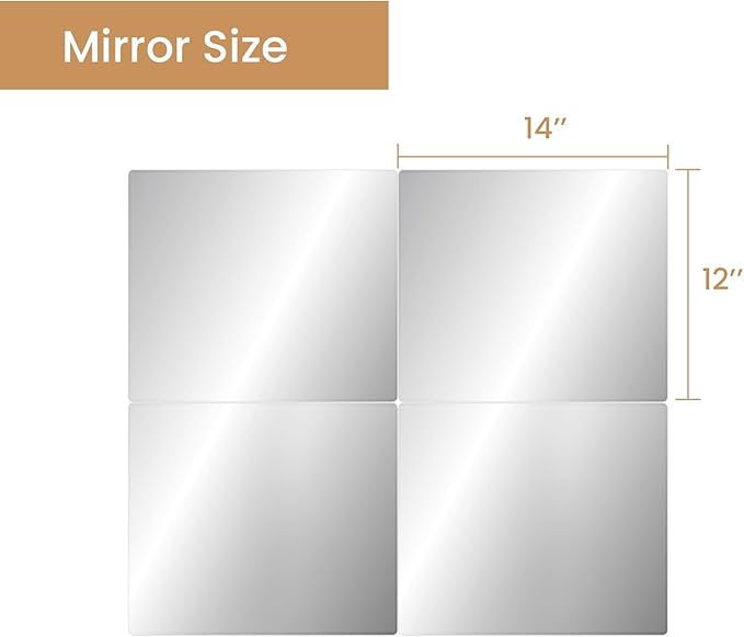 Glass Full Length Wall Mirror Tiles,14x12 inch-4PCS Frameless Body Tiles for Bedroom,Home Gym,Door