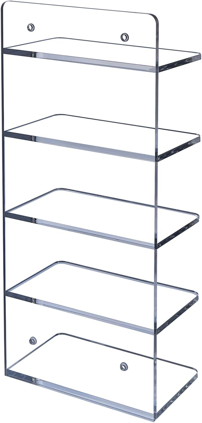MyGift 5 Tier Clear Acrylic Sunglasses Holder Rack, Wall Mounted Eye Glasses Shelf or Tabletop Display Stand, Retail Eyewear Showcase Storage Organizer, Set of 2