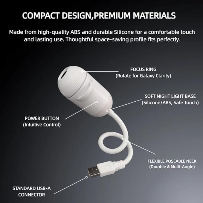 Galaxy Projector Night Light, 2-in-1 Starry Sky Projector with Adjustable Brightness, 360° Rotating USB Mini Night Light for Kids Bedroom Room Decor（1 Film）