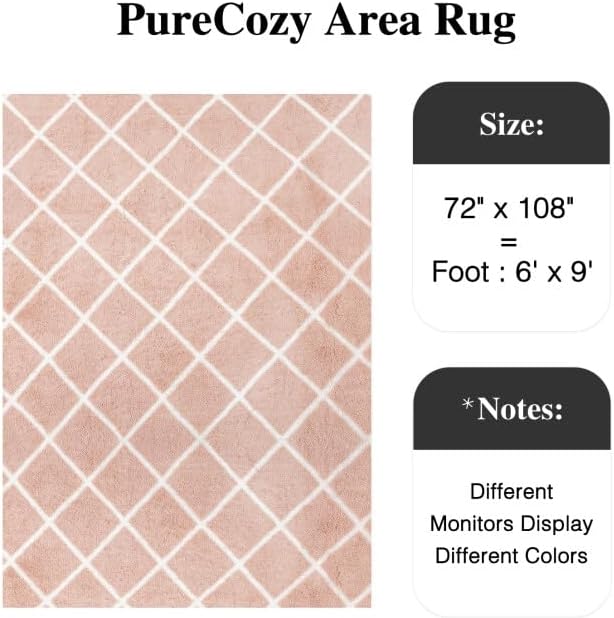 PureCozy 6x9 Checkered Rug for Living Room Pink and White Modern Soft Area Rug Fluffy Non-Slip Carpet for Bedroom Playroom Home Aesthetic Decor
