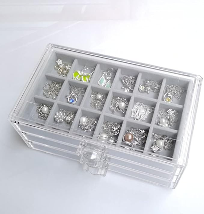 Cabilock Jewelry Storage Case Jewelry Box Organizer Earring Necklace Rings Drawer Organizer Display Holder For Earring Necklace Bracelets Grey Makeup Display Case