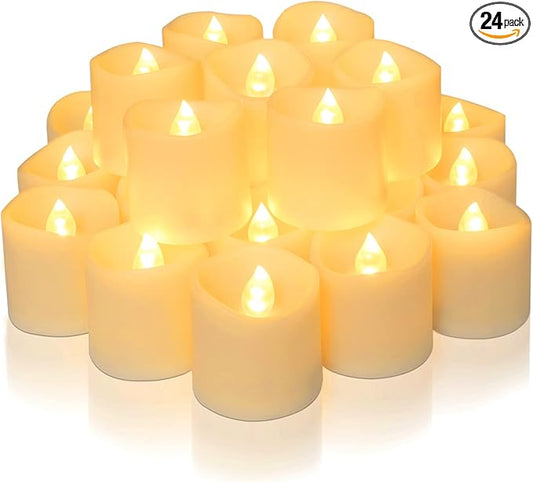 Homemory 24Pack Timer Flameless LED Votive Candles, Long Lasting Battery Operated Tea Light with Timers, 6 Hours On and 18 Hours Off Cycle Automatically for Wedding, Table Decorations (Ivory Base)