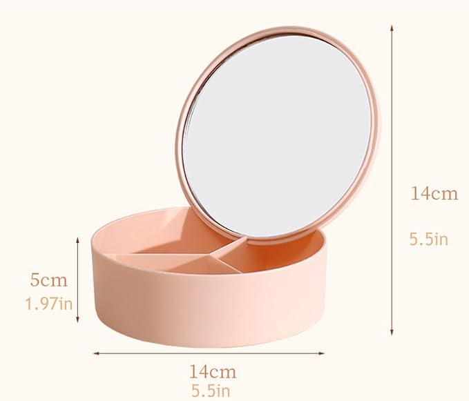 Makeup Mirror Storage Box, Travel Makeup Bag with Mirror, Portable Desktop Organizer Vanity Case for Women Beauty Tools