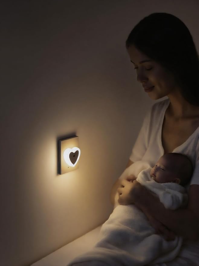 LED Night Lights Plug in(4-Pack), Dusk to Dawn Sensor Auto-On/Off, Heart Shaped Nightlight 0.5W for Bedroom, Bathroom, Kids Room, Hallway, Toilet(Warm White)