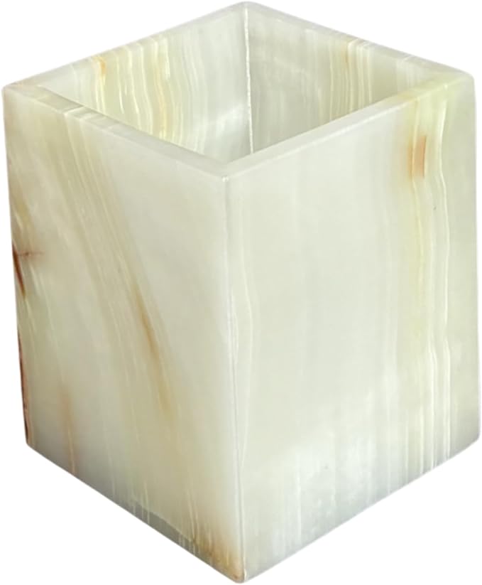 Natural Marble Stone Square Storage Container Empty Vessel Holder Cup for Candle/Pens/Sundries items (Green Onyx)