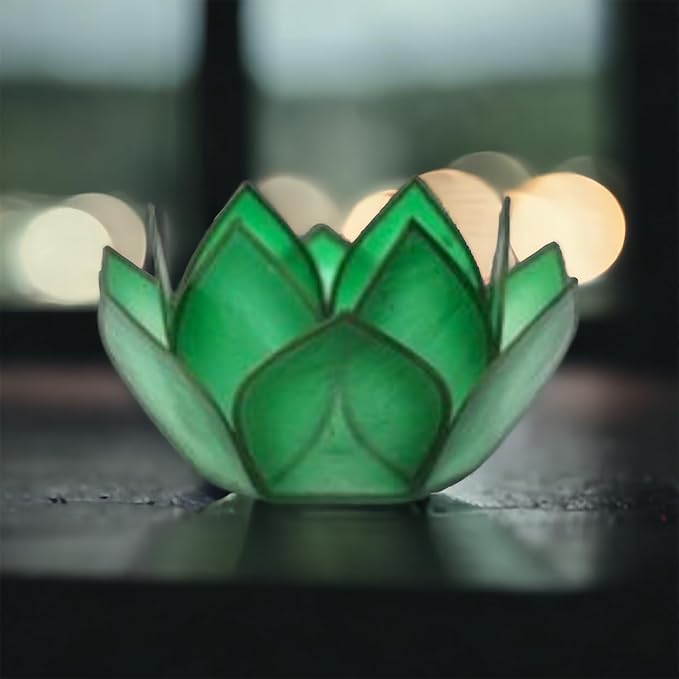 Om Gallery Capiz Shell Lotus Flower Decor Tealight Candle Holder for Serene Ambiance -Decorative Natural Shell Mini Candle Holders for Meditation, and Relaxation, Rain Forest