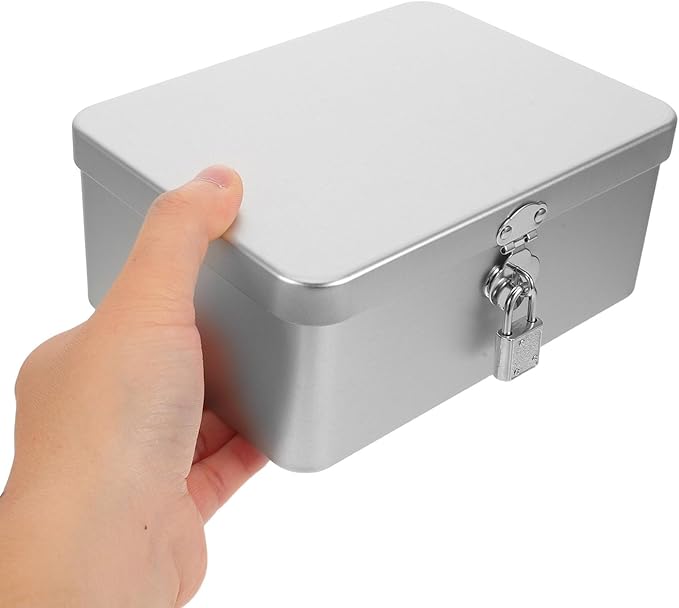 PartyKindom Vintage Tinplate Storage Box with Lock and Key, Retro Decorative Metal Keepsake Chest for Jewelry and Makeup, Medium Silver Organizer for Home and Office