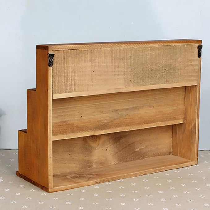 Cabilock Vintage Wooden Stair Storage Cabinet 12 Compartments Multi-Layer Desktop Organizer Shelf for Home D Cor Office Display Case 14.88 X 10.94 X 5.12 Inches